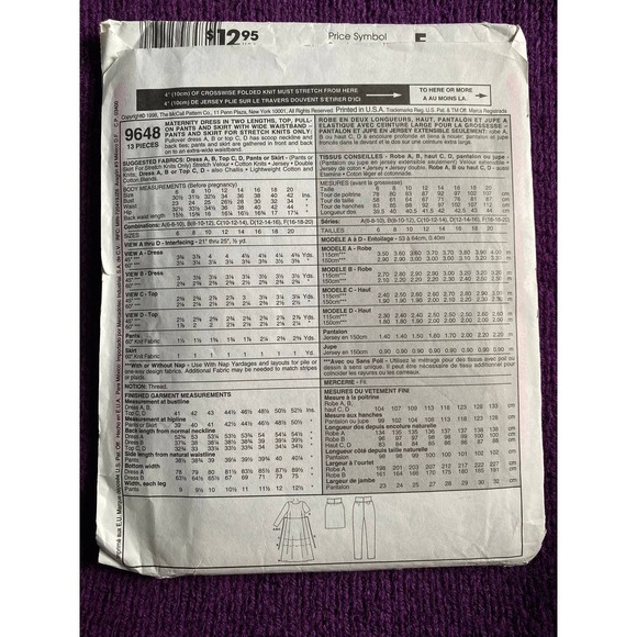 McCalls sewing pattern 9648 Maternity dress or top size 6 8 10 - Picture 3 of 6